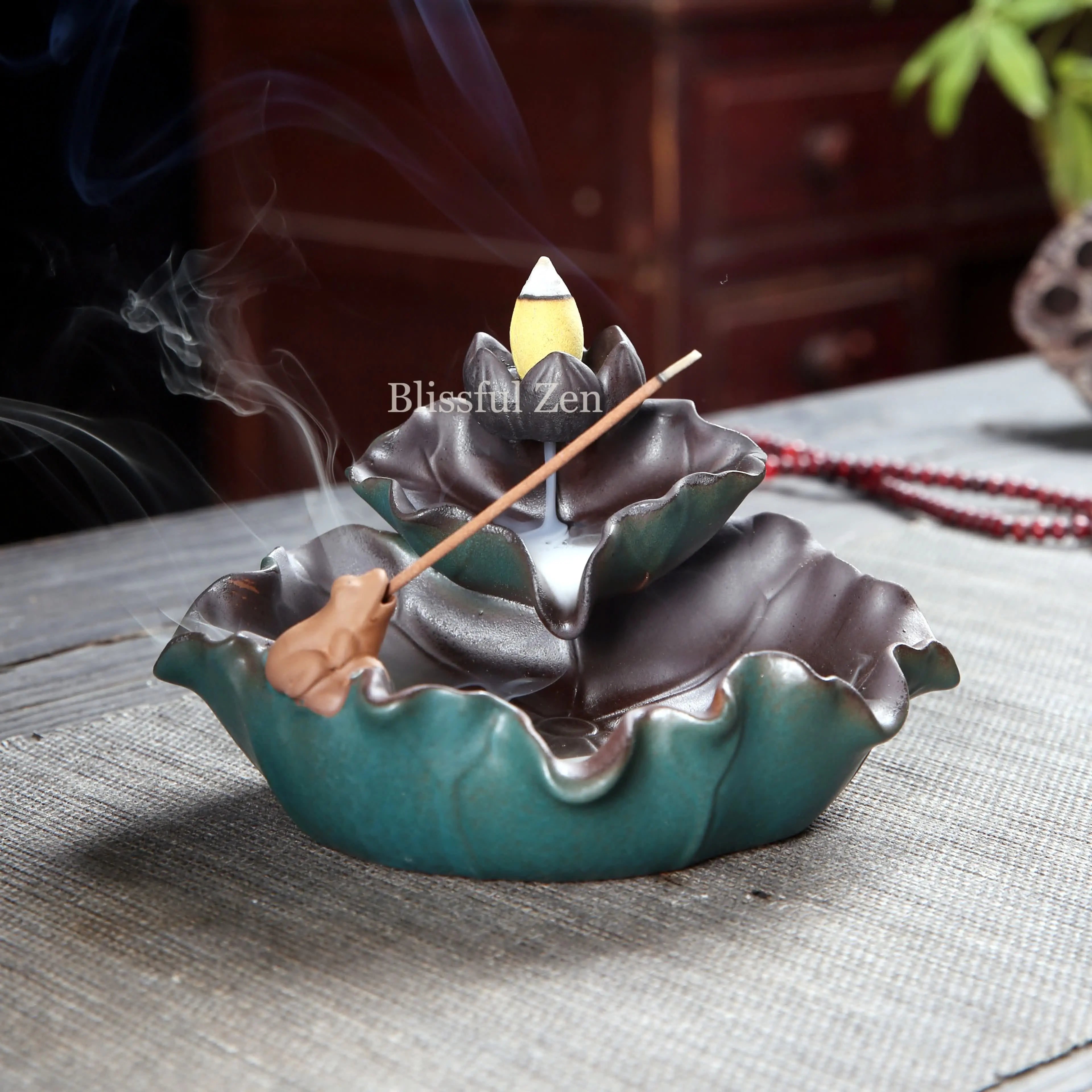 Dual-Use Leaf Frog Waterfall Incense Burner - For Yoga, Meditation, Relaxation, Feng Shui Space Cleansing - Blissful Zen