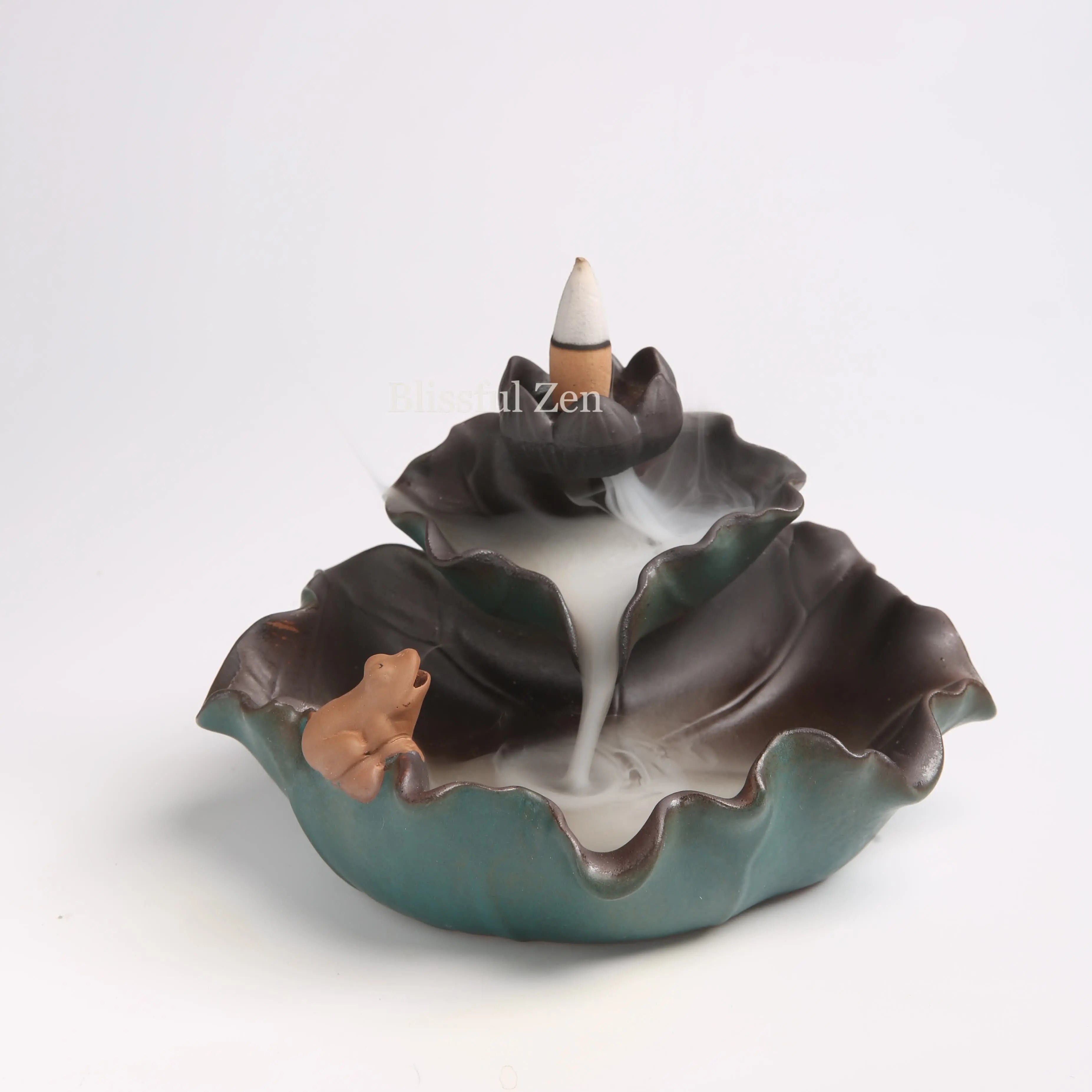 Dual-Use Leaf Frog Waterfall Incense Burner - For Yoga, Meditation, Relaxation, Feng Shui Space Cleansing - Blissful Zen