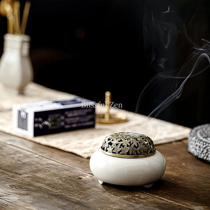 White Porcelain Tripod Incense Stamps Set – Relaxation &amp; Stress Relief