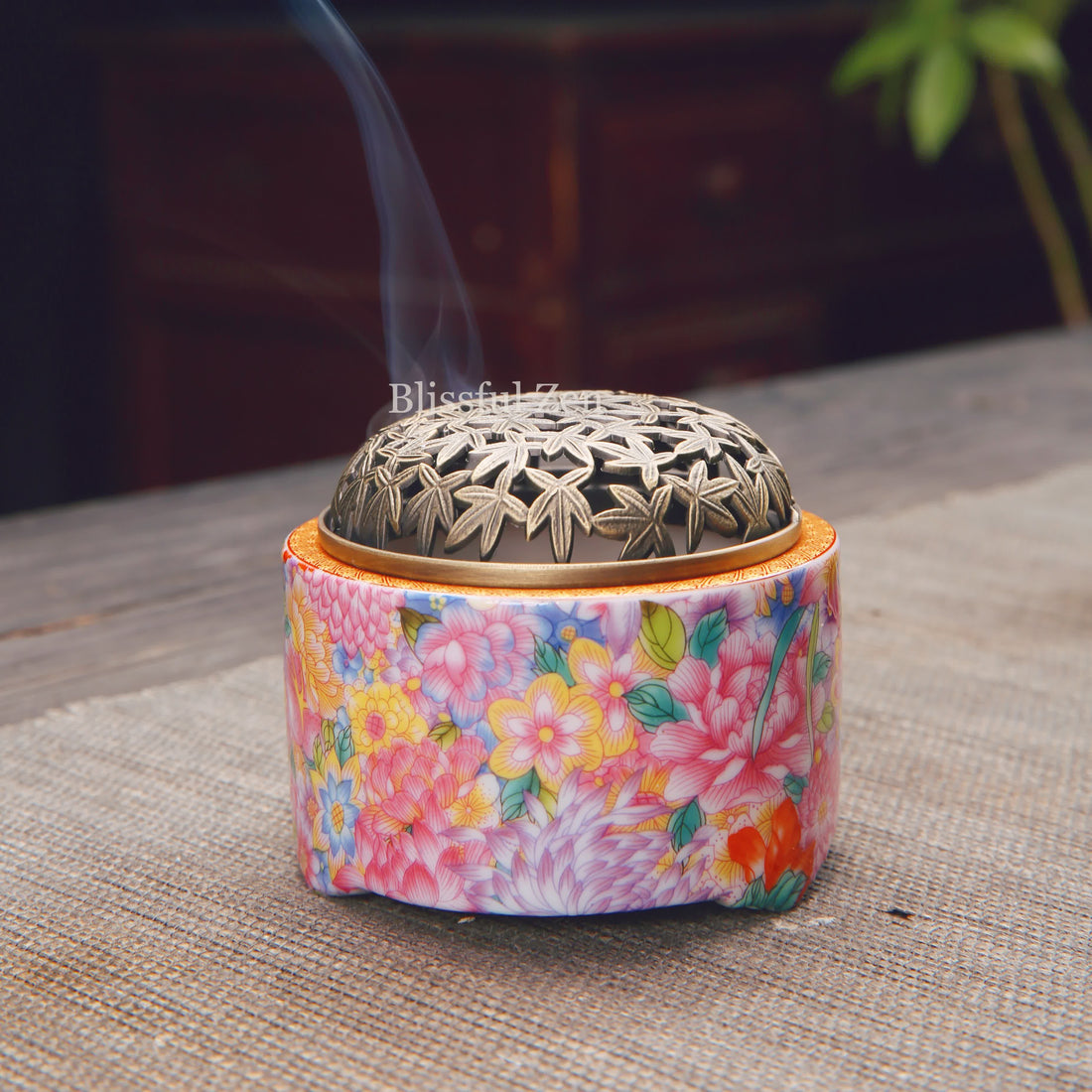 Blooming Flowers Ceramic Enamel Incense Burner For Incense Seals, Stick Incense, Coil Incense, Cone Incense