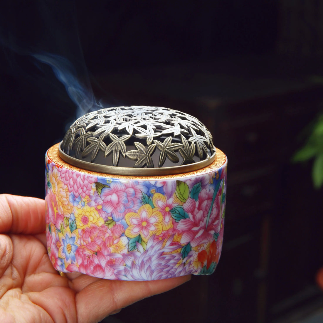 Blooming Flowers Ceramic Enamel Incense Burner For Incense Seals, Stick Incense, Coil Incense, Cone Incense