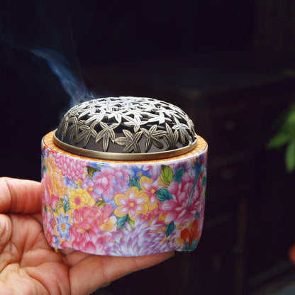 Blooming Flowers Ceramic Enamel Incense Burner For Incense Seals, Stick Incense, Coil Incense, Cone Incense