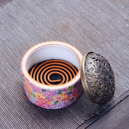 Blooming Flowers Ceramic Enamel Incense Burner For Incense Seals, Stick Incense, Coil Incense, Cone Incense