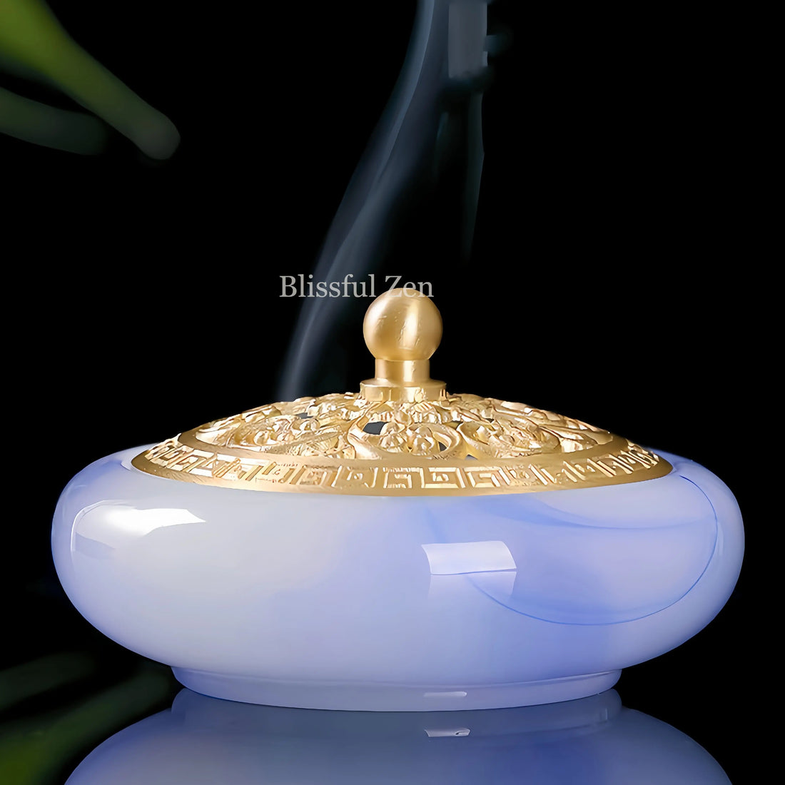 Blue Jade Glow-In-The-Dark Incense Burner For Incense Seals, Stick Incense, Coil Incense, Cone Incense