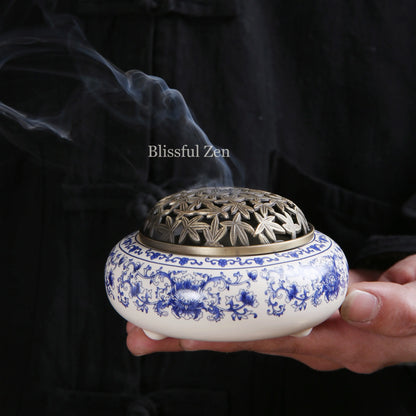 Blue and White Porcelain Incense Burner For Incense Seals, Stick Incense, Coil Incense, Cone Incense