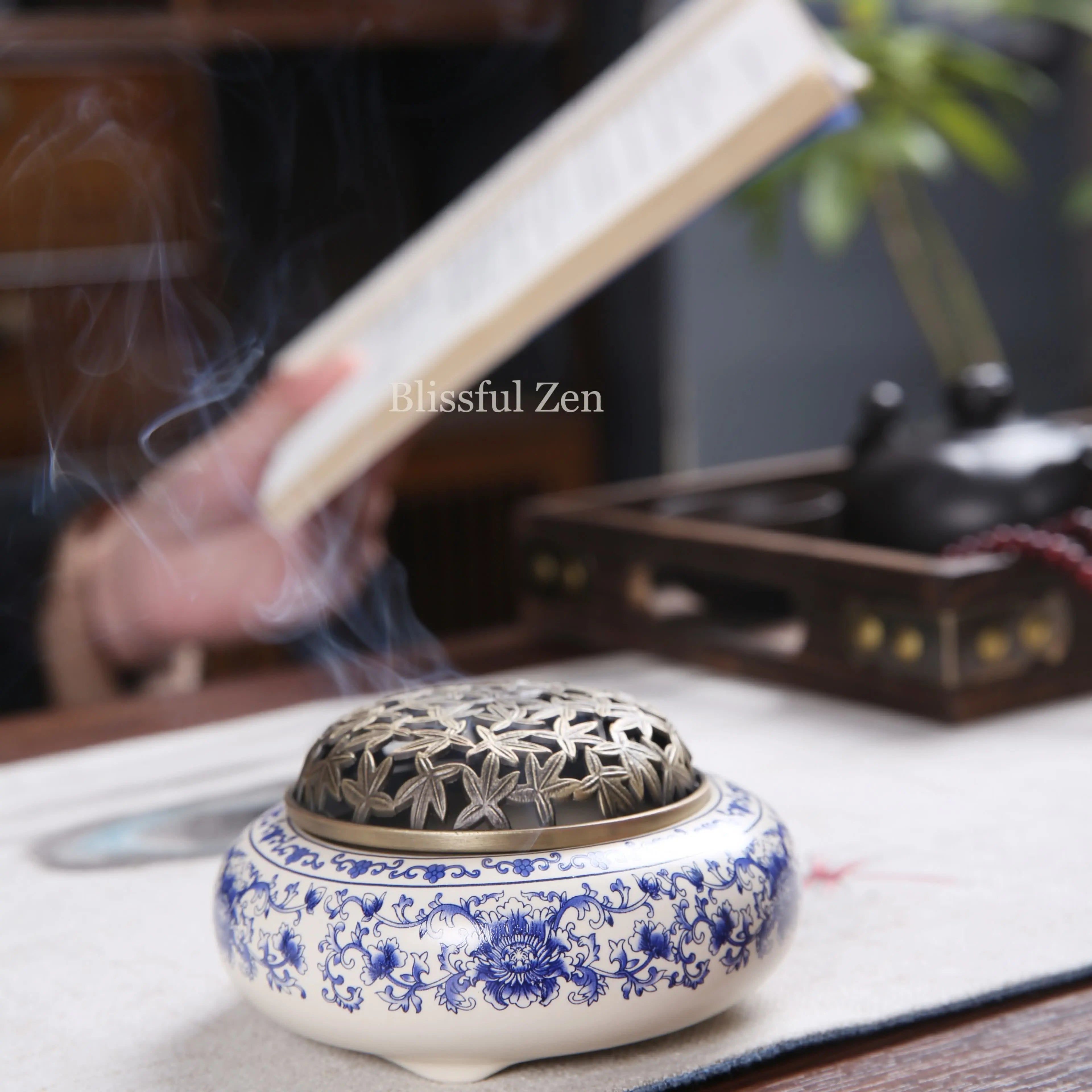 Blue and White Porcelain Incense Burner For Incense Seals, Stick Incense, Coil Incense, Cone Incense