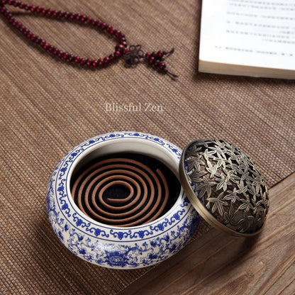 Blue and White Porcelain Incense Burner For Incense Seals, Stick Incense, Coil Incense, Cone Incense