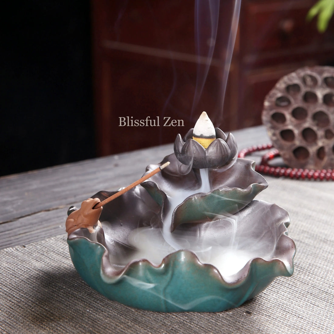 Dual-Use Leaf Frog Waterfall Incense Burner - For Yoga, Meditation, Relaxation, Feng Shui Space Cleansing - Blissful Zen