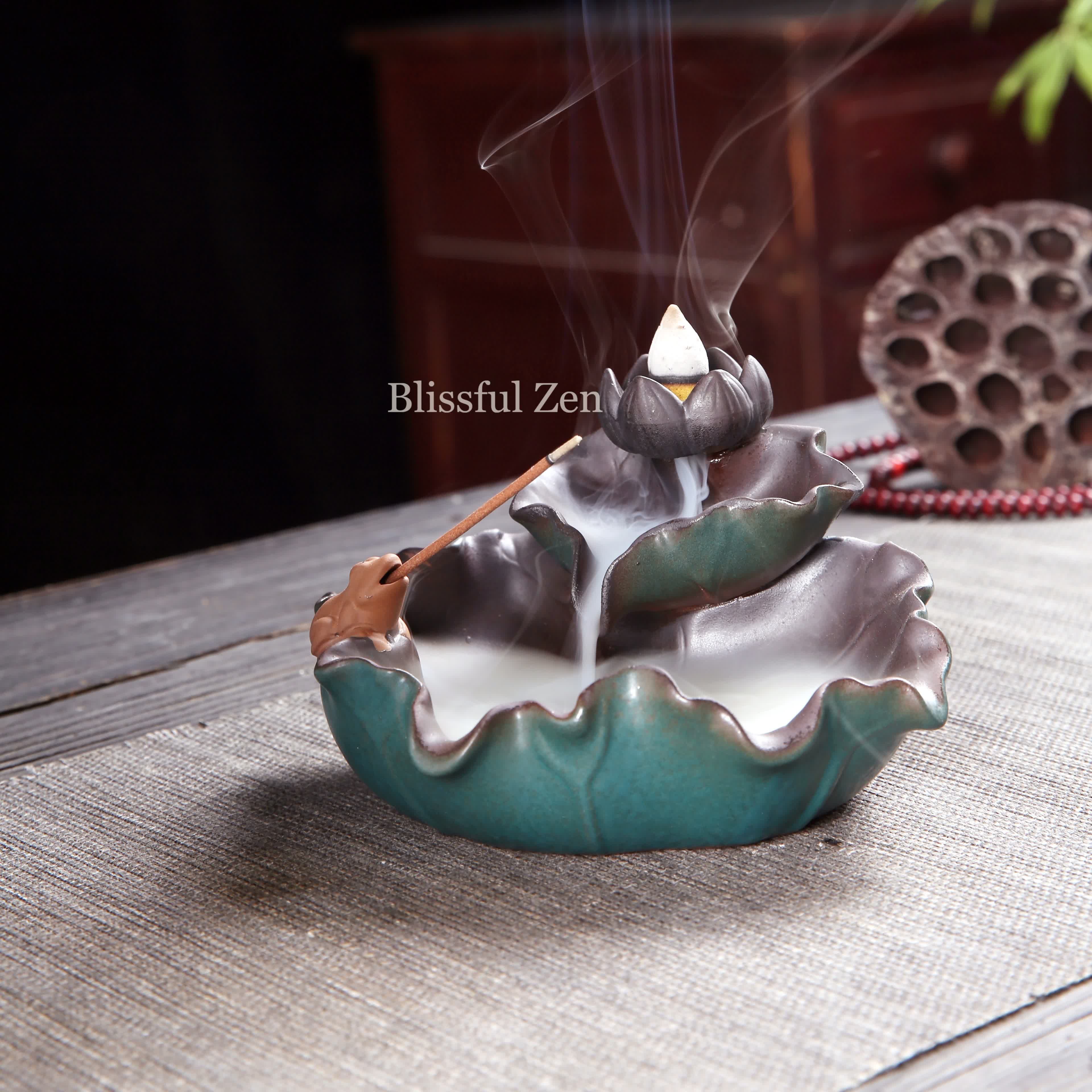 Dual-Use Leaf Frog Waterfall Incense Burner - For Yoga, Meditation, Relaxation, Feng Shui Space Cleansing - Blissful Zen