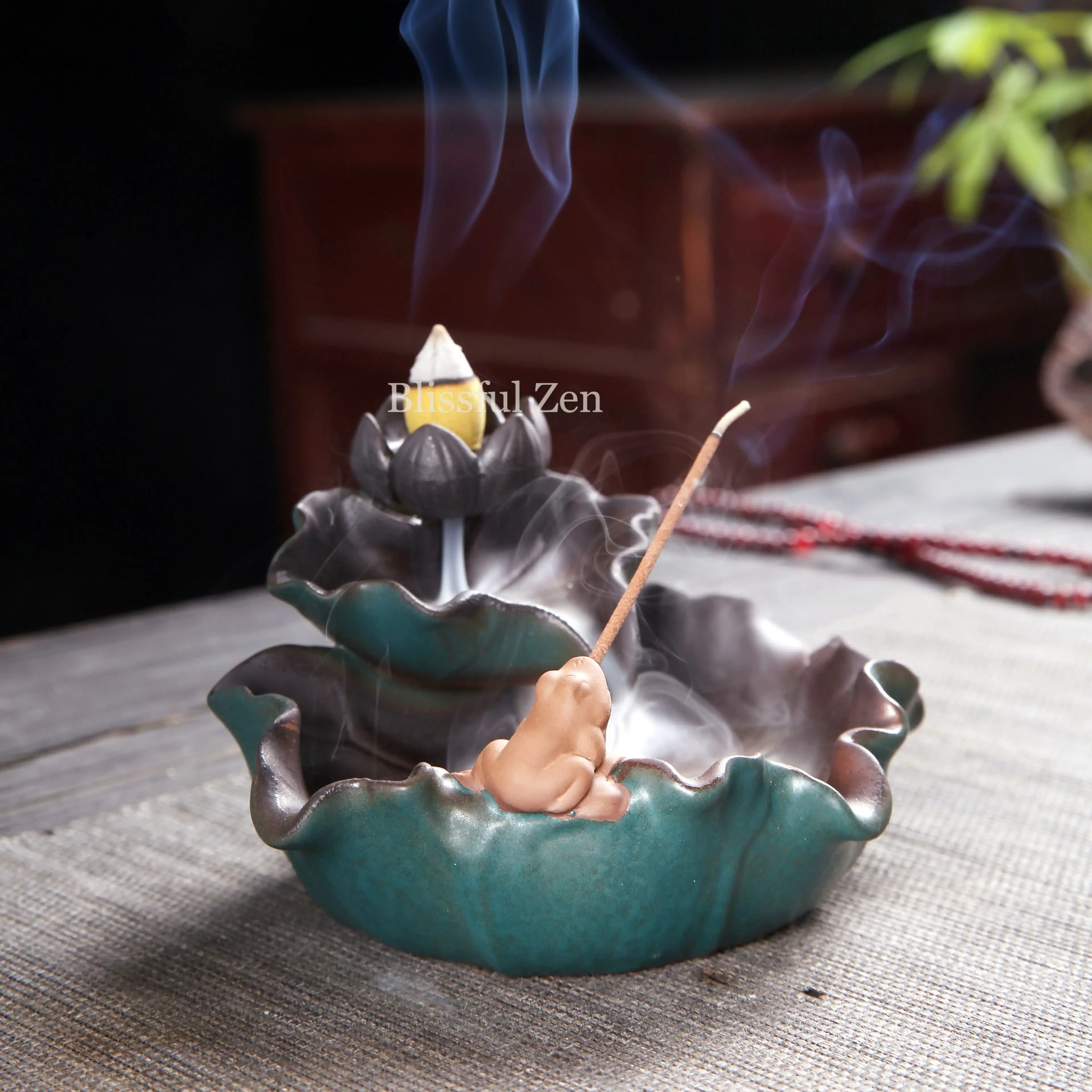 Dual-Use Leaf Frog Waterfall Incense Burner - For Yoga, Meditation, Relaxation, Feng Shui Space Cleansing - Blissful Zen