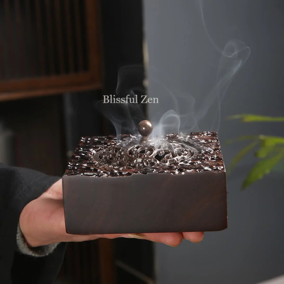 Ebony Wood Auspicious Clouds Incense Burner For Incense Seals, Stick Incense, Coil Incense, Cone Incense