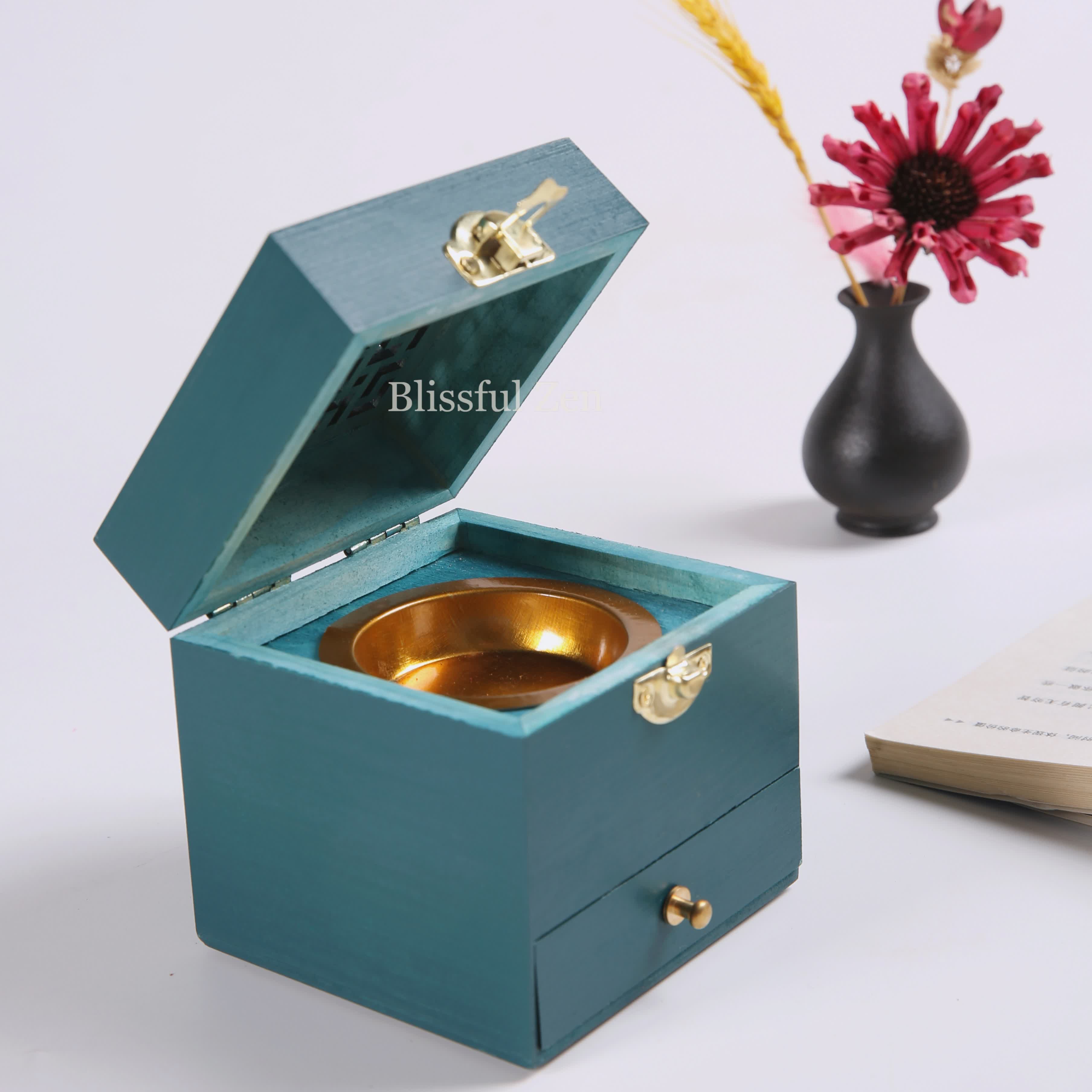 Wooden Incense Burner Box with drawer