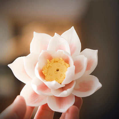 Pink Ceramic Lotus Incense Holder  For Yoga, Meditation, Relaxation, Feng Shui Space Cleansing