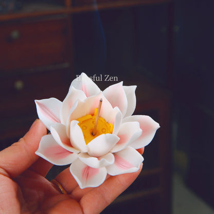 Pink Ceramic Lotus Incense Holder  For Yoga, Meditation, Relaxation, Feng Shui Space Cleansing