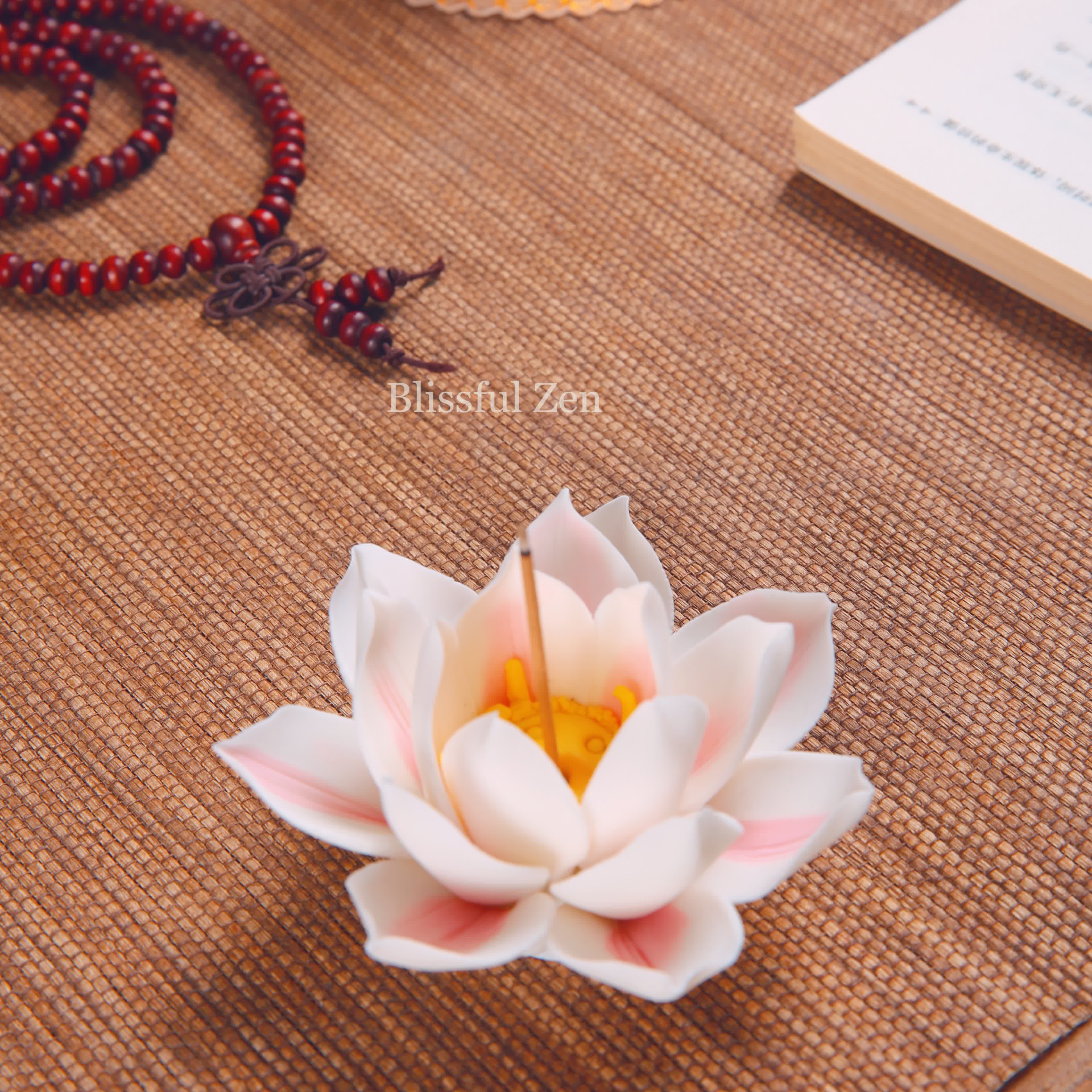 Pink Ceramic Lotus Incense Holder  For Yoga, Meditation, Relaxation, Feng Shui Space Cleansing