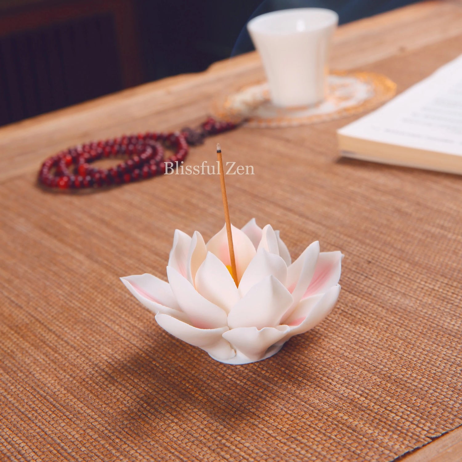 Pink Ceramic Lotus Incense Holder  For Yoga, Meditation, Relaxation, Feng Shui Space Cleansing