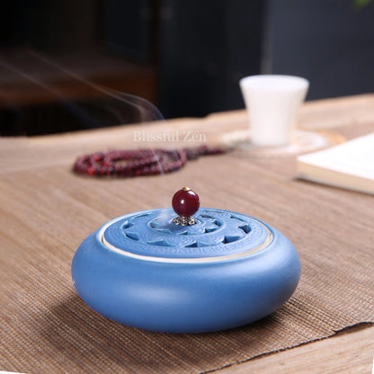 Royal Blue Ceramic Incense Burner For Incense Seals, Stick Incense, Coil Incense, Cone Incense