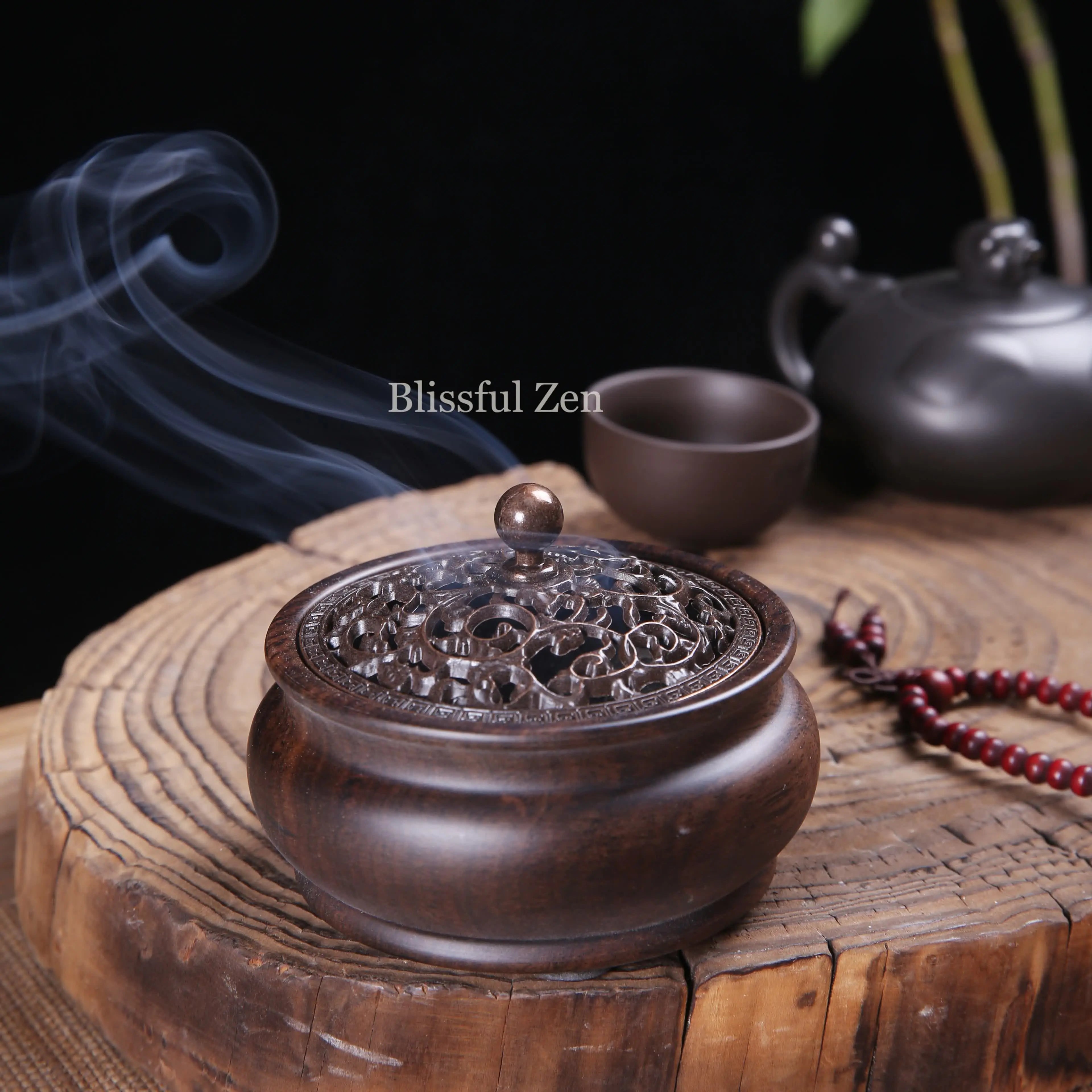 Vintage Ebony Wood Incense Burner For Incense Seals, Stick Incense, Coil Incense, Cone Incense