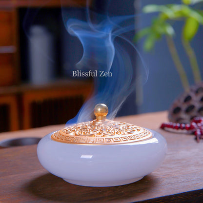 White Jade Glow-In-The-Dark Incense Burner For Incense Seals, Stick Incense, Coil Incense, Cone Incense