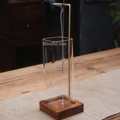 Wooden Incense Holder with Ash-Proof Glass Cover