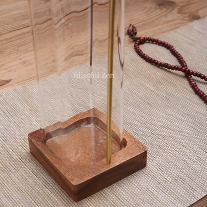 Wooden Incense Holder with Ash-Proof Glass Cover