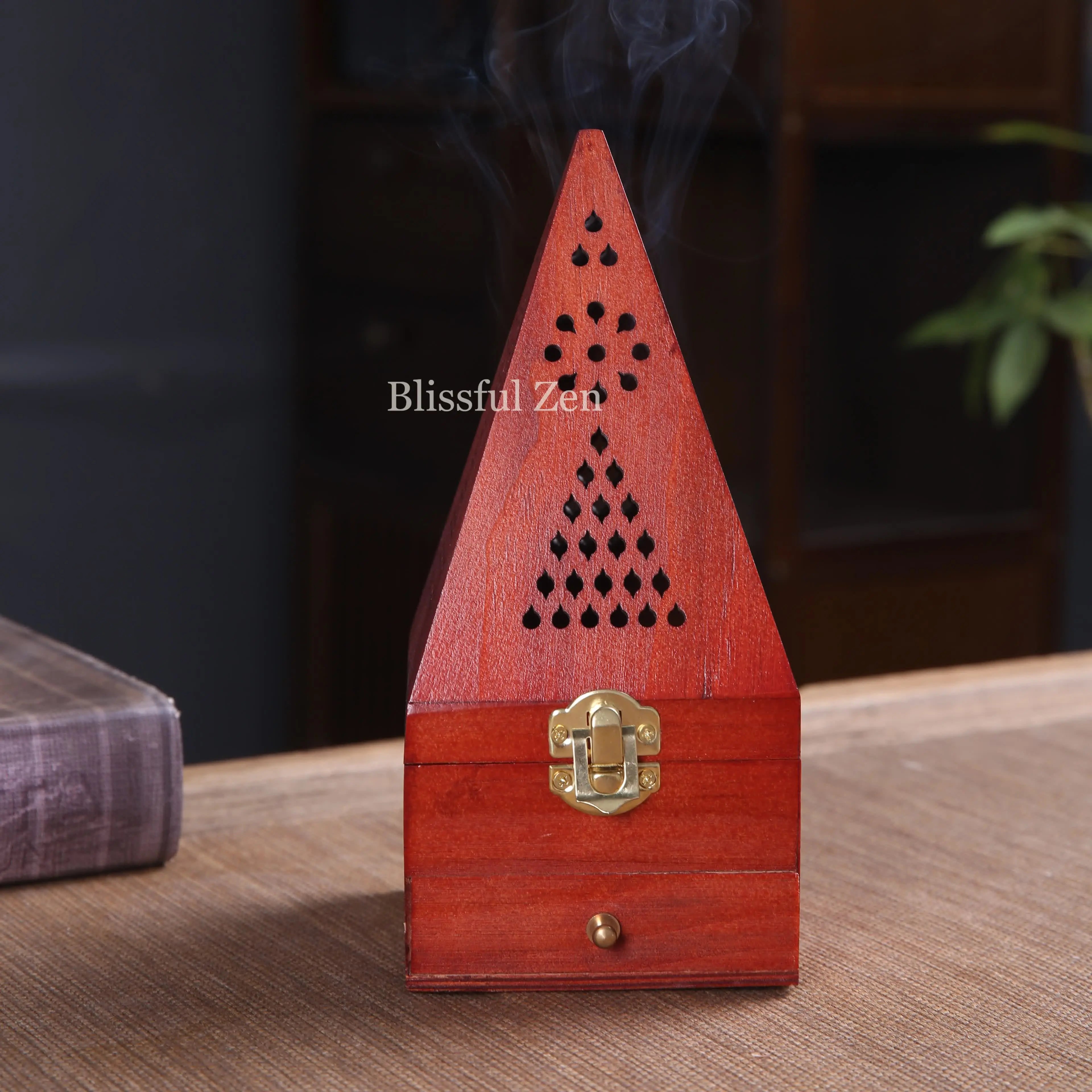 Wooden Pyramid House Incense Burner Box