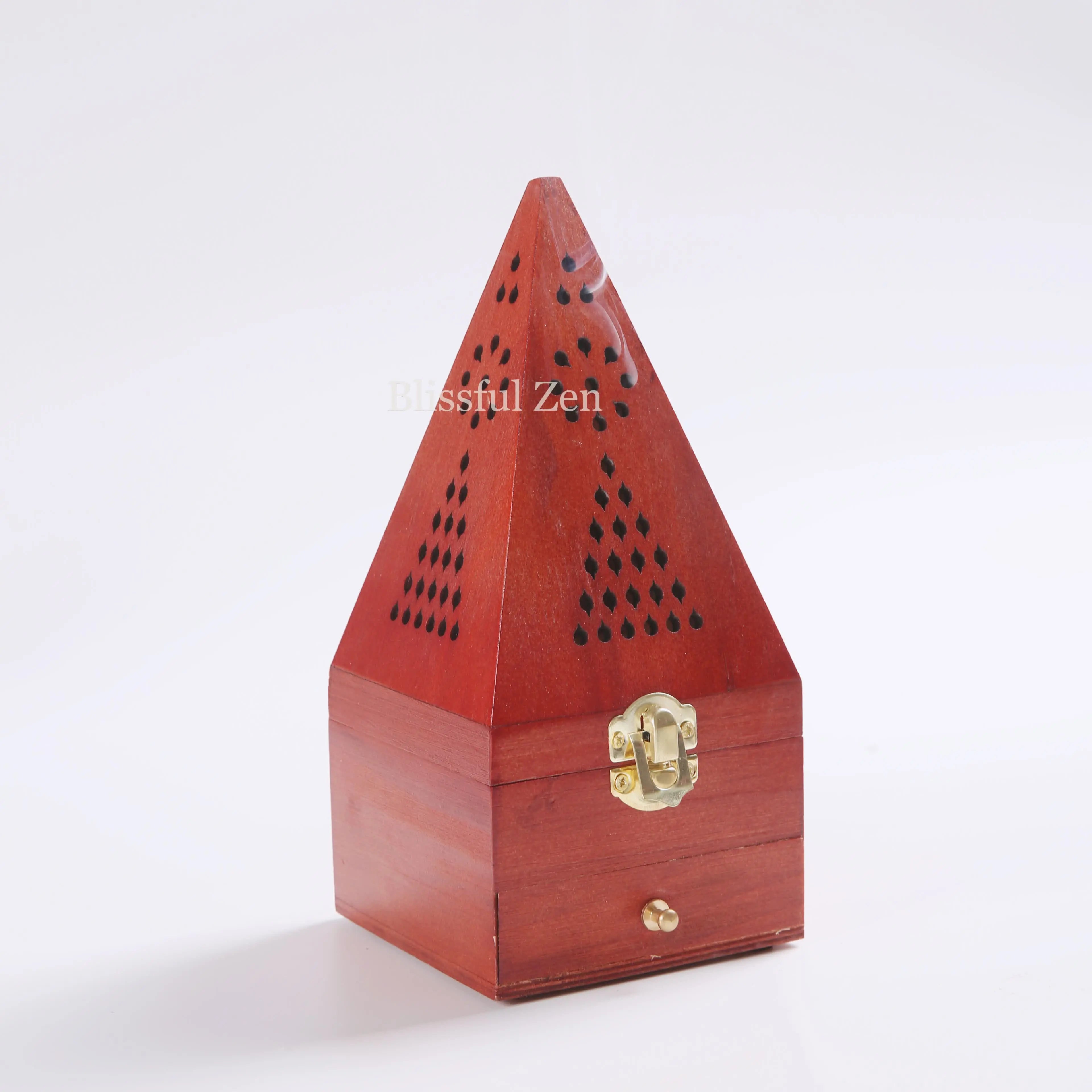 Wooden Pyramid House Incense Burner Box