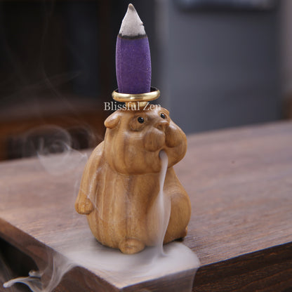 Wooden Bear Backflow Incense Burner