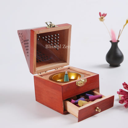 Wooden Pyramid House Incense Burner Box